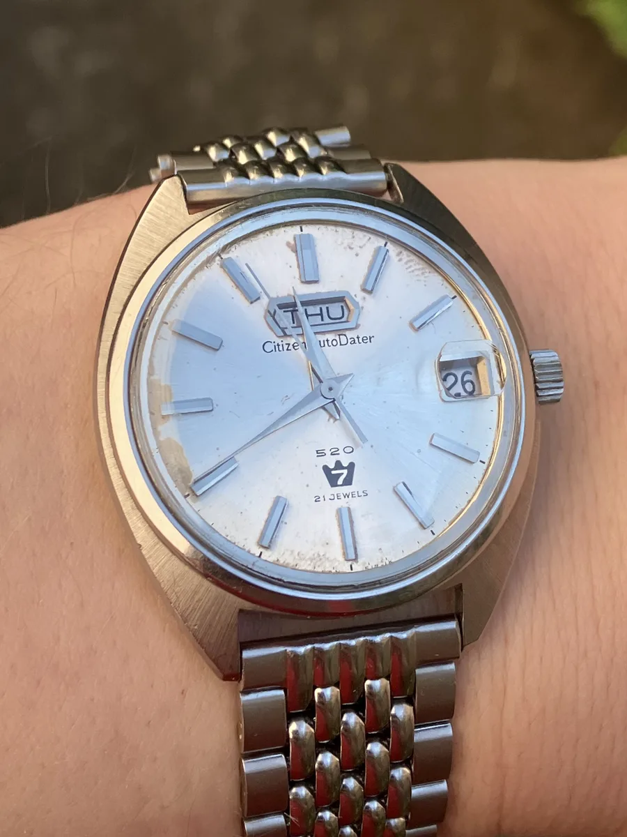 Citizen Autodater 520 Stainless Steel 1960s  21 Jewels Automatic watch Works!
