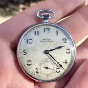 Recta Bienne &Geneve Vintage Pocket Watch BLUE JEWELS ! RARE! Works 23 Hours!