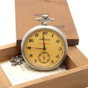 Molnija Krasnikof Yellow Dial Pocket Watch 1990s Wolves! Works 43 Hours! Rare!