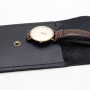 Handmade Black Vegetable-tanned Leather Case For Men's Wristwatch