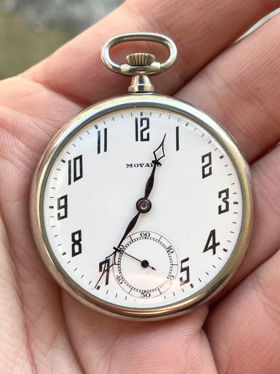 Movado Vintage Pocket Watch 15 Jewels 1920s Works 34 Hours!