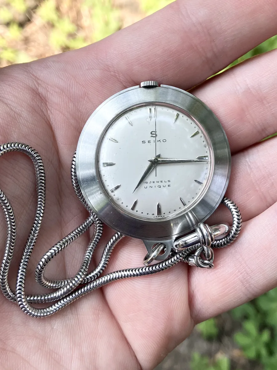 Seiko Unique 15 jewels 1950s Vintage Golf Pocket Watch FOR RESTORATION! RARE!