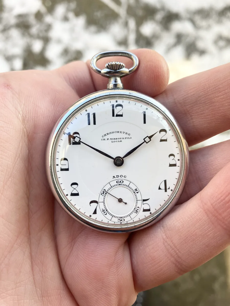 CH.F &Fils Tissot Chronometre Adoc Vintage Pocket Watch 1927-1928 Works! Rare!