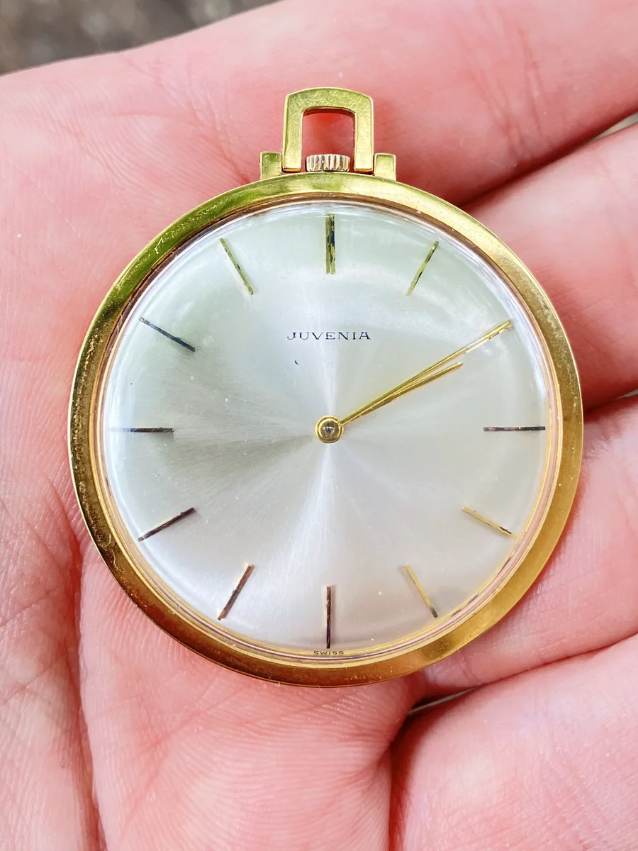 Juvenia Slim Vintage Pocket Watch 1960s Works 14 Hours! 20 mk gold plated!
