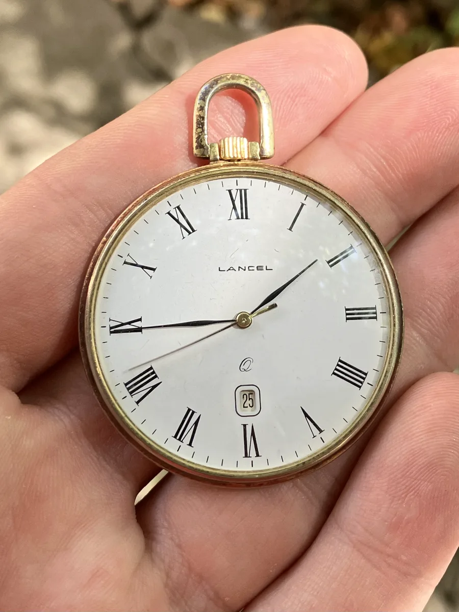 Pocket watch LANCEL, Open Face, 45.7 mm, Slim, Quartz, Case Gold Plated, Date, Gift Birthday, Gift Anniversary, Watch Working