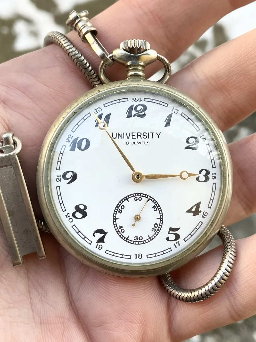 University (Molnija USSR) Vintage Pocket Watch  18 jewels 1980s Locomotive Works! Rare!