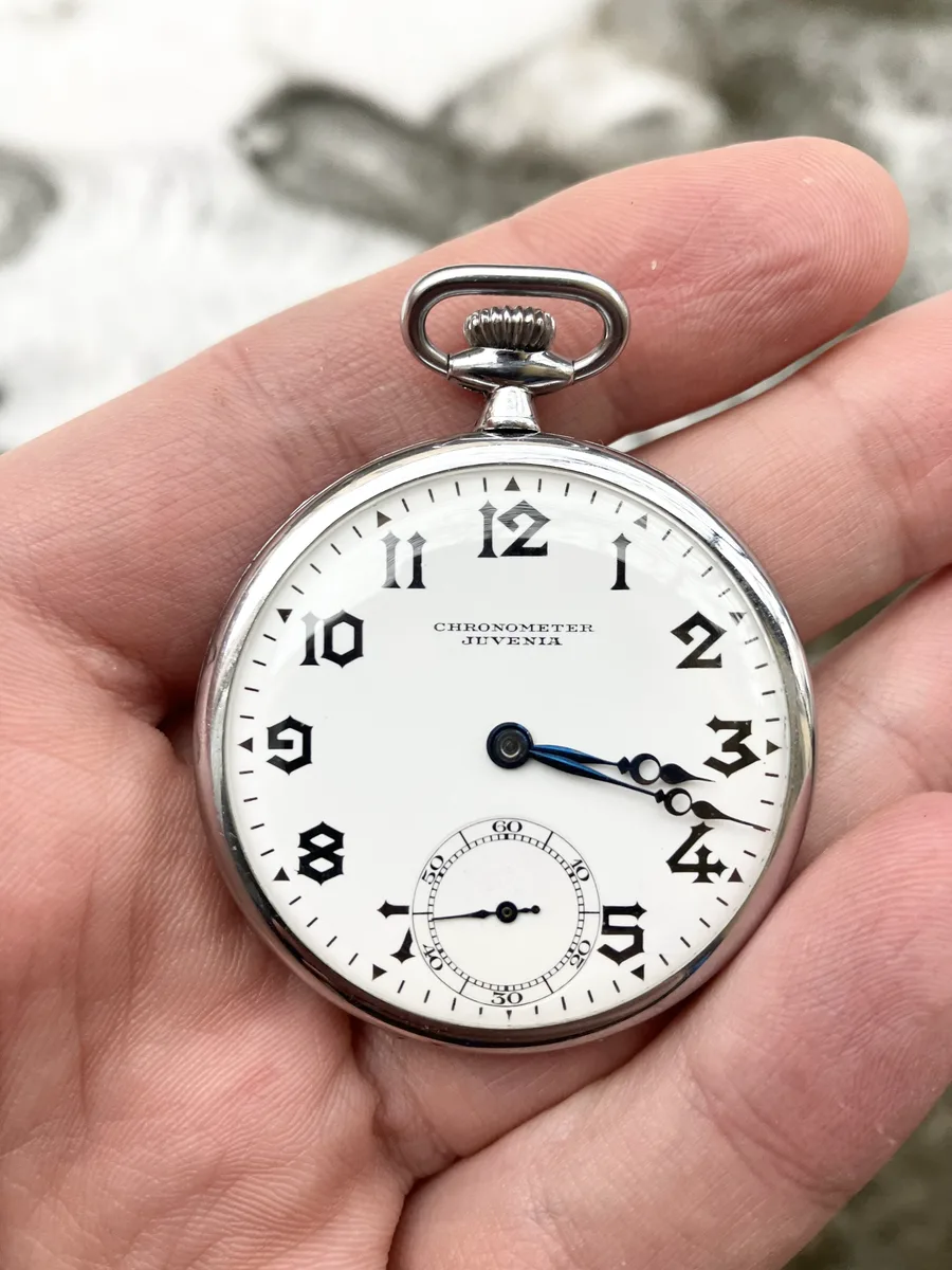 Juvenia Chronometer Vintage Pocket Watch 1920-1930s 16 Jewels Works 20 Hours! Rare!
