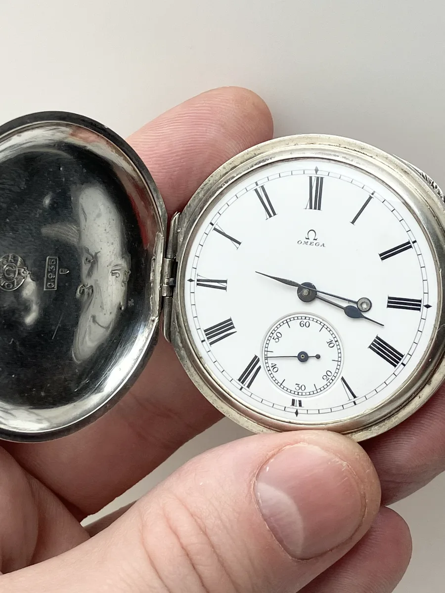 Omega Hunter Antique Silver 0.935 Pocket Watch 1908 RARE! FOR RESTORATION!